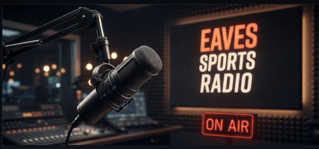 Eaves Sports Radio studio — On Air